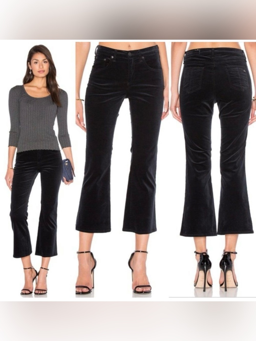 Rag and Bone 10 inch crop flare black velvet pants size 26 style w1594O232BLV